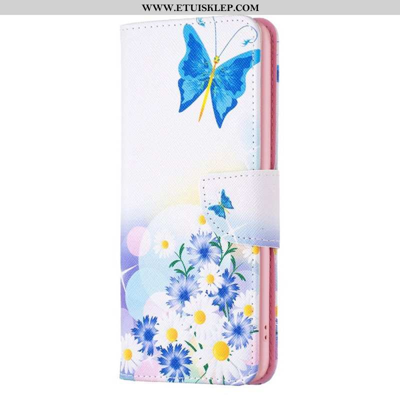 Skórzany Futerał do Xiaomi 12T / 12T Pro Malowane Motyle I Kwiaty